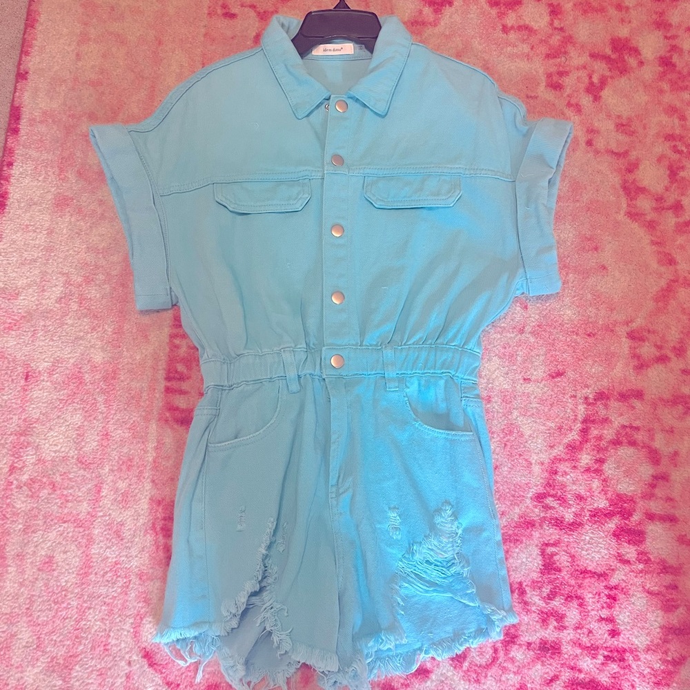 Blue denim romper